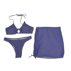 NWOT Make Me Chic Women's Medium 3 Piece Lilac Purple Bikini Set Cover Up Skirt